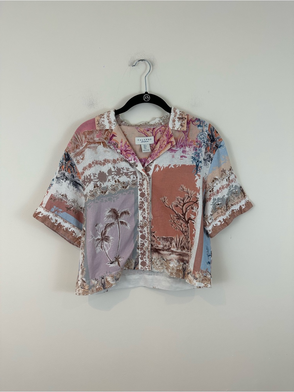 Calypso St. Barth Multicolor Tropical Print Short-Sleeve Button Shirt Linen Sm